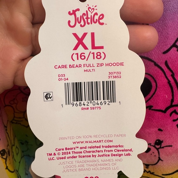 Justice Care Bears Hoodie - Pink, Yellow, Blue - Picture 6 of 6